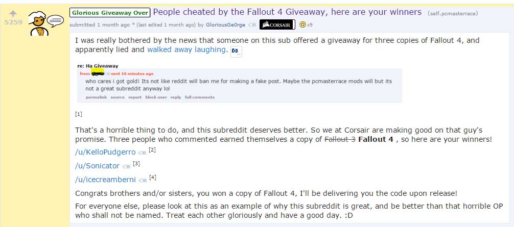 reddit corsair giveaway marketing success
